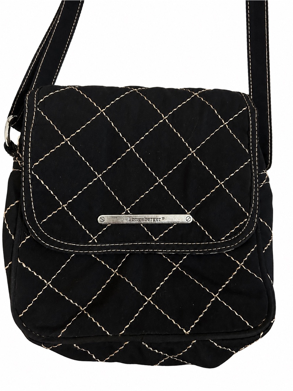 Longaberger Black Quilted Crossbody with Contrast Stitching